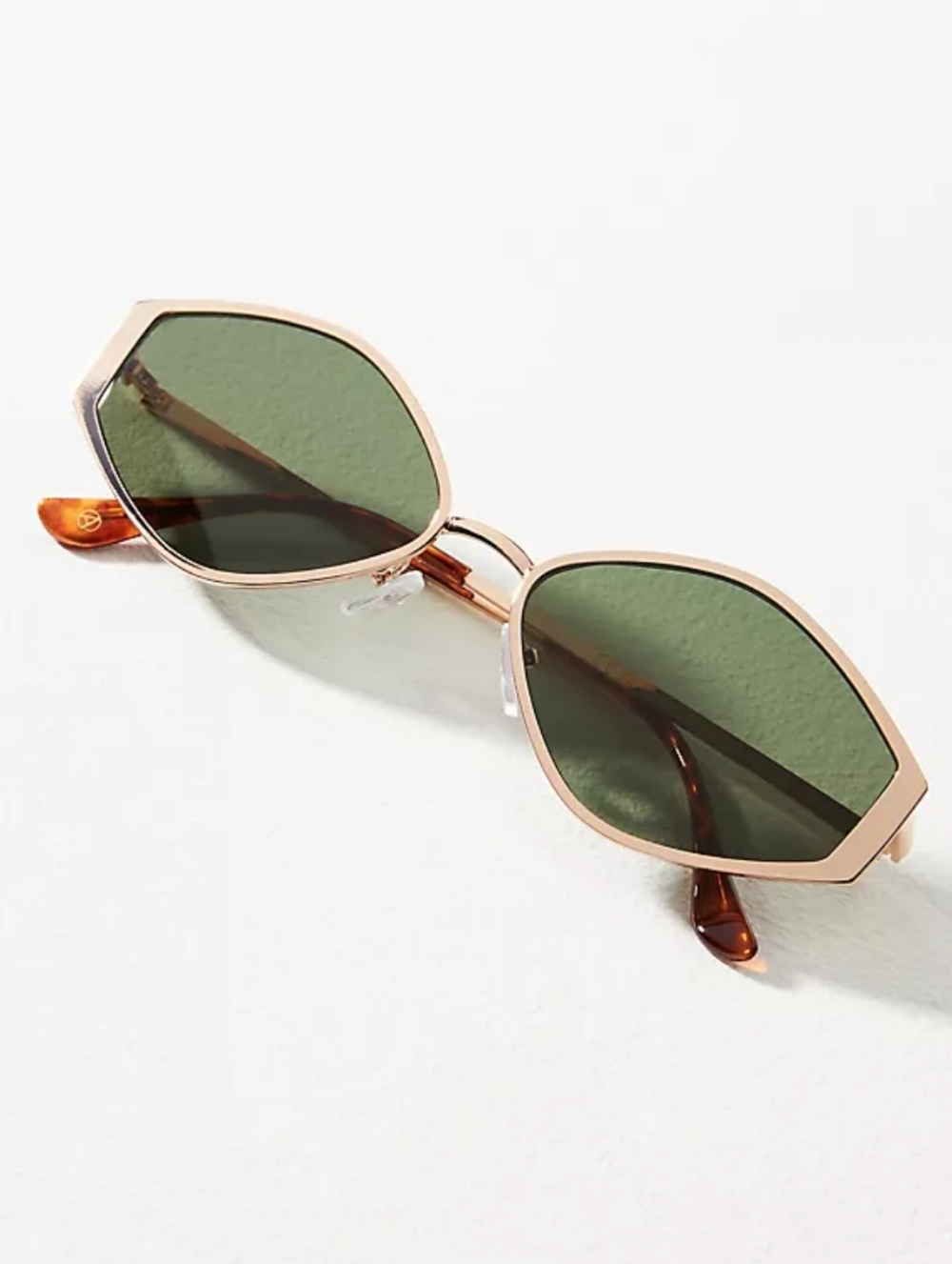 Anthropologie Geometric Gold-Frame Sunglasses with Green Lenses